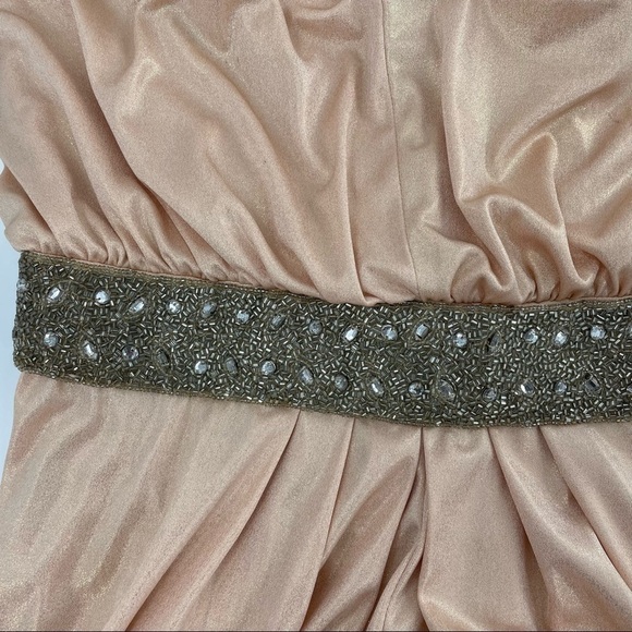 Aidan Mattox Metallic Halter Beaded Maxi Length Formal Gown Dress - Picture 8 of 15